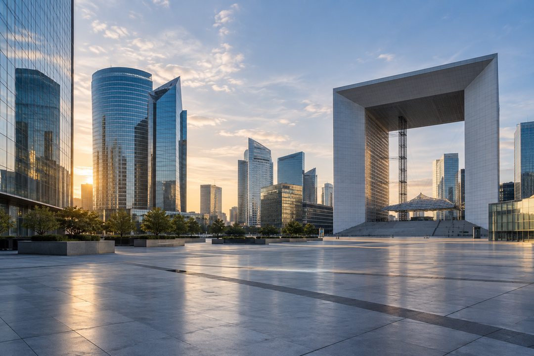 Quartier d'affaires de La Défense en fin d'après-midi
